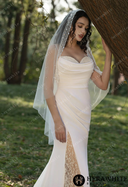Spaghetti Straps Beaded Crepe With Split Wedding Dress — HW3564 — image 11