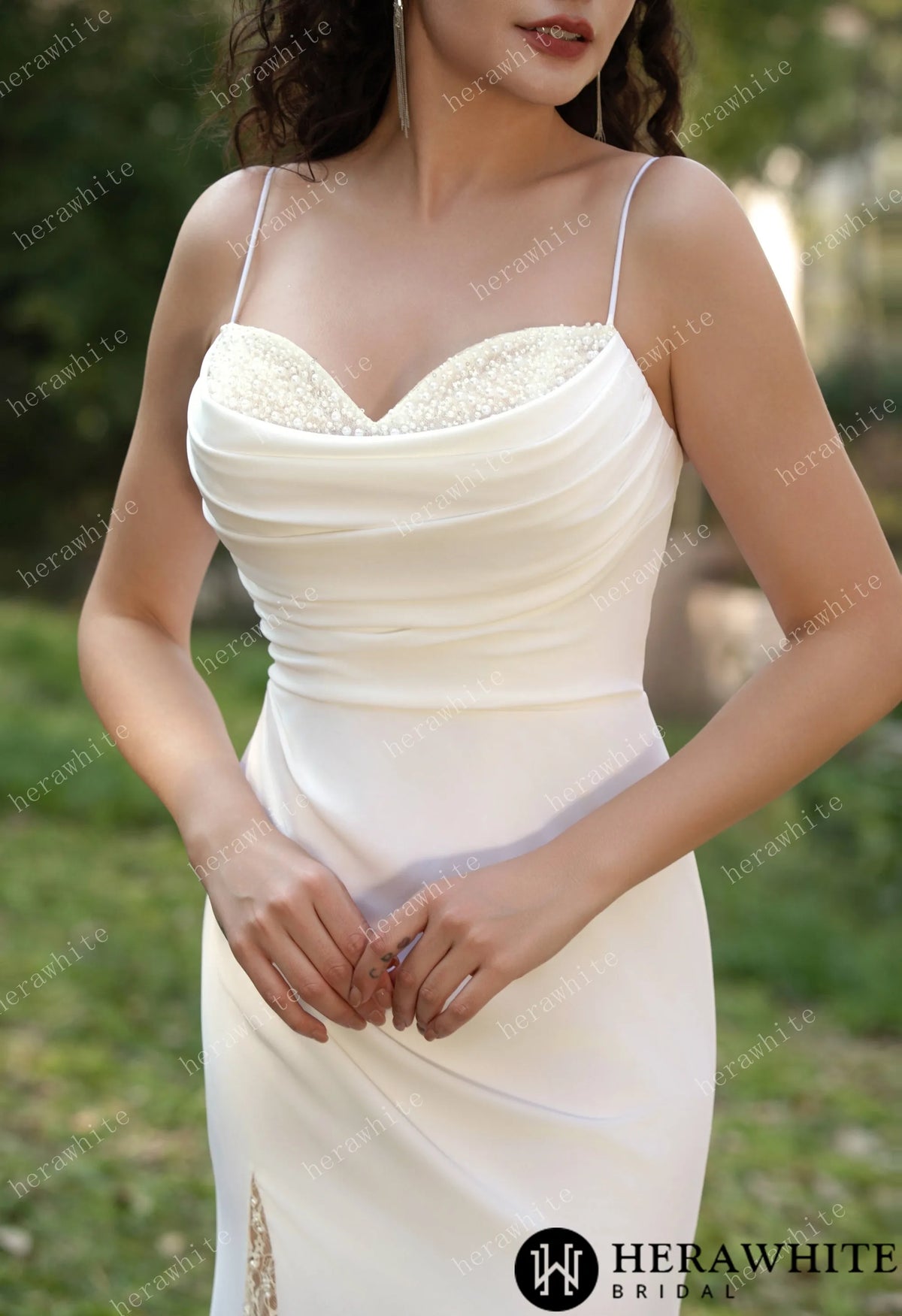Spaghetti Straps Beaded Crepe With Split Wedding Dress — HW3564 — image 2