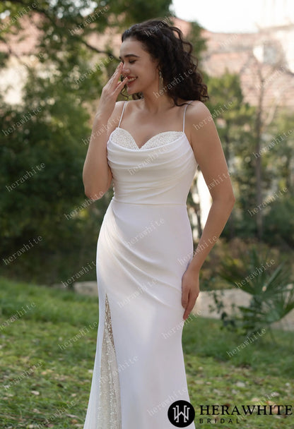 Spaghetti Straps Beaded Crepe With Split Wedding Dress — HW3564 — image 4