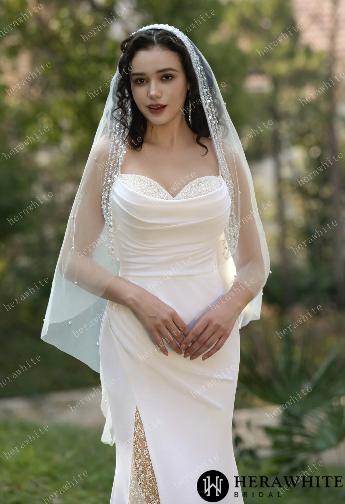Spaghetti Straps Beaded Crepe With Split Wedding Dress — HW3564 — image 5