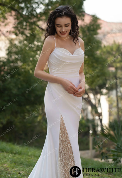 Spaghetti Straps Beaded Crepe With Split Wedding Dress — HW3564 — image 6