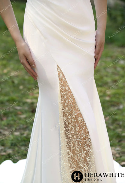 Spaghetti Straps Beaded Crepe With Split Wedding Dress — HW3564 — image 8