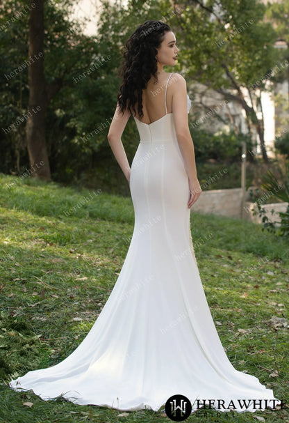Spaghetti Straps Beaded Crepe With Split Wedding Dress — HW3564 — image 9