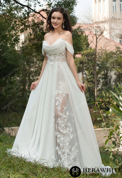 As Cheerful  Off the Shoulder Chiffon Wedding Dress — HW3566 — image 1