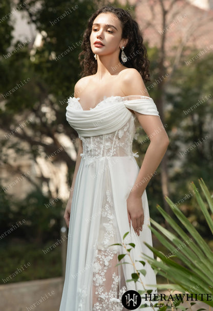 As Cheerful  Off the Shoulder Chiffon Wedding Dress — HW3566 — image 2