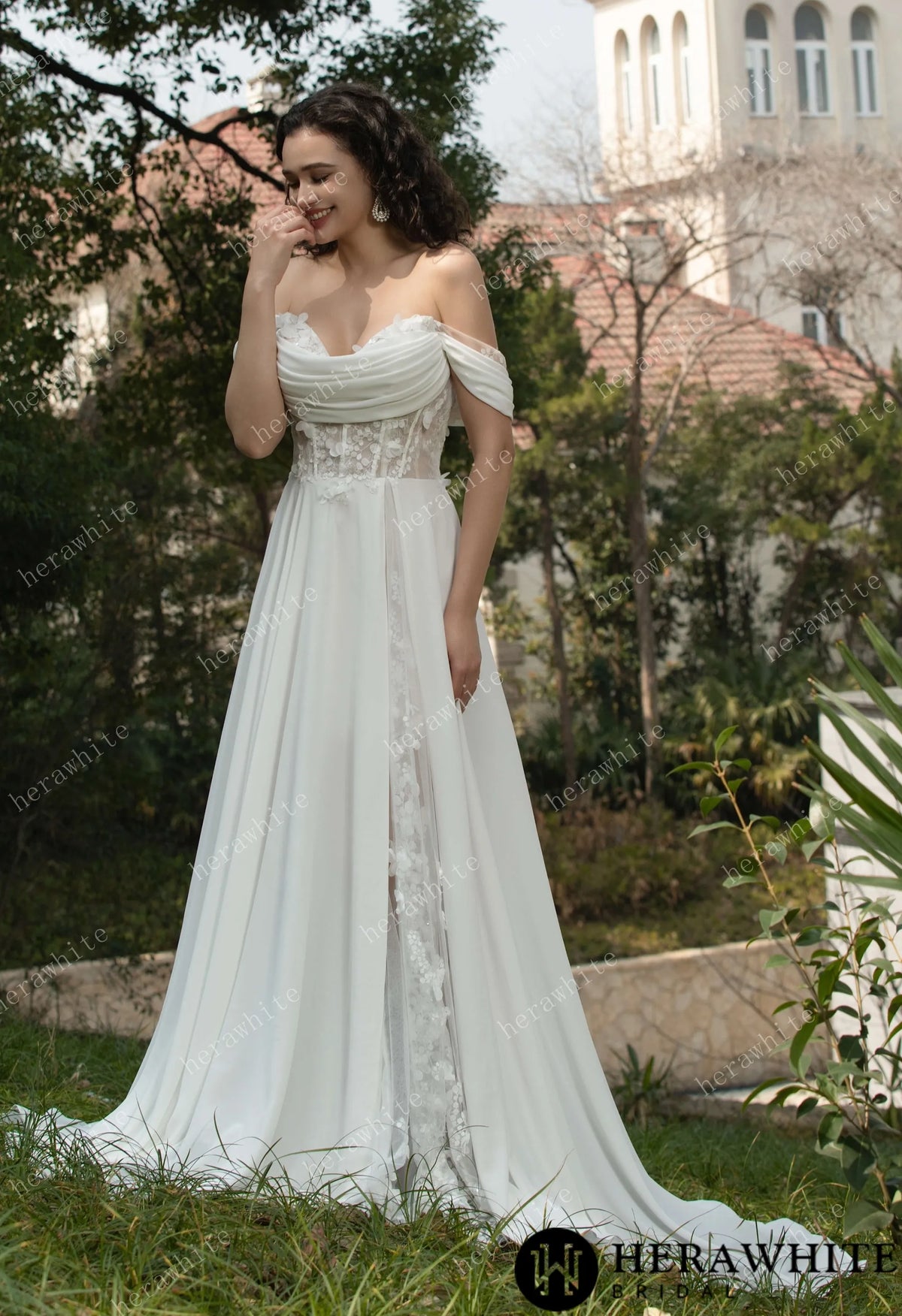 As Cheerful  Off the Shoulder Chiffon Wedding Dress — HW3566 — image 3
