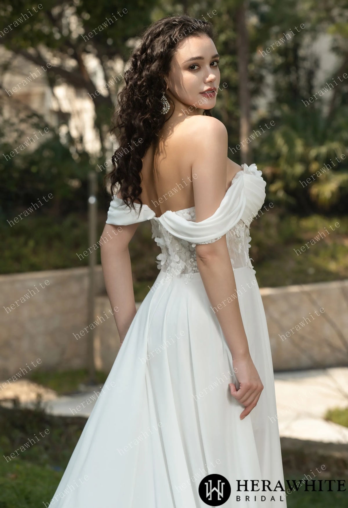 As Cheerful  Off the Shoulder Chiffon Wedding Dress — HW3566 — image 4