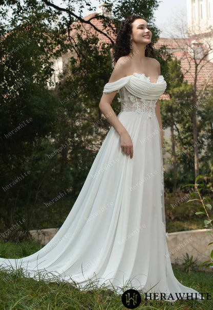 As Cheerful  Off the Shoulder Chiffon Wedding Dress — HW3566 — image 5