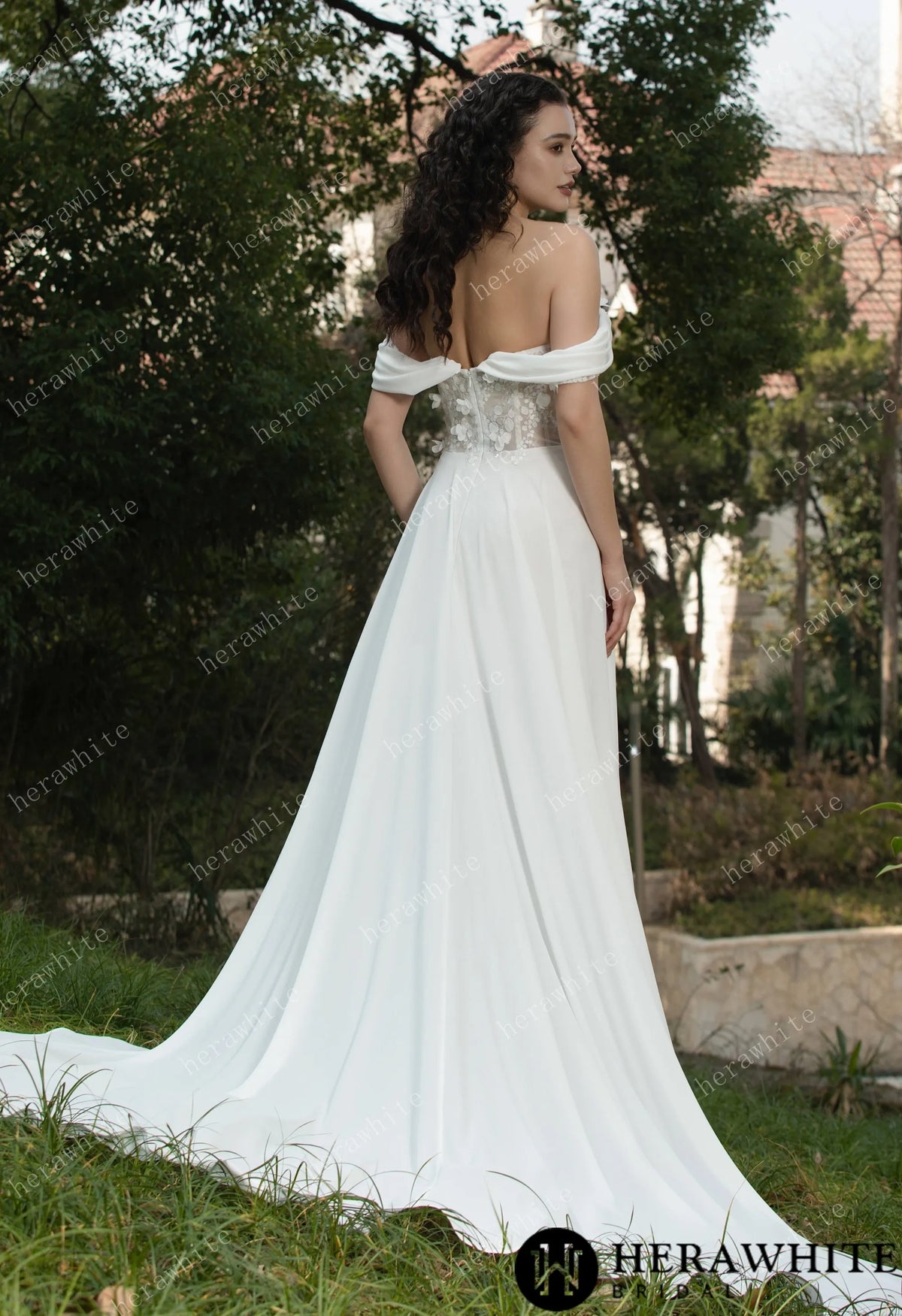 As Cheerful  Off the Shoulder Chiffon Wedding Dress — HW3566 — image 6