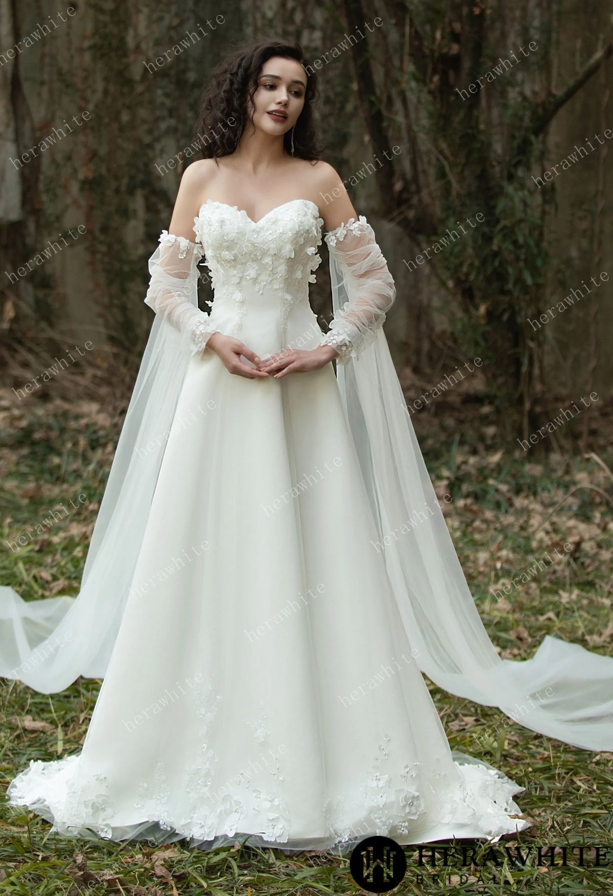Fairy Sweetheart Neckline Satin Gown With Ribbon — HW3567 — image 2