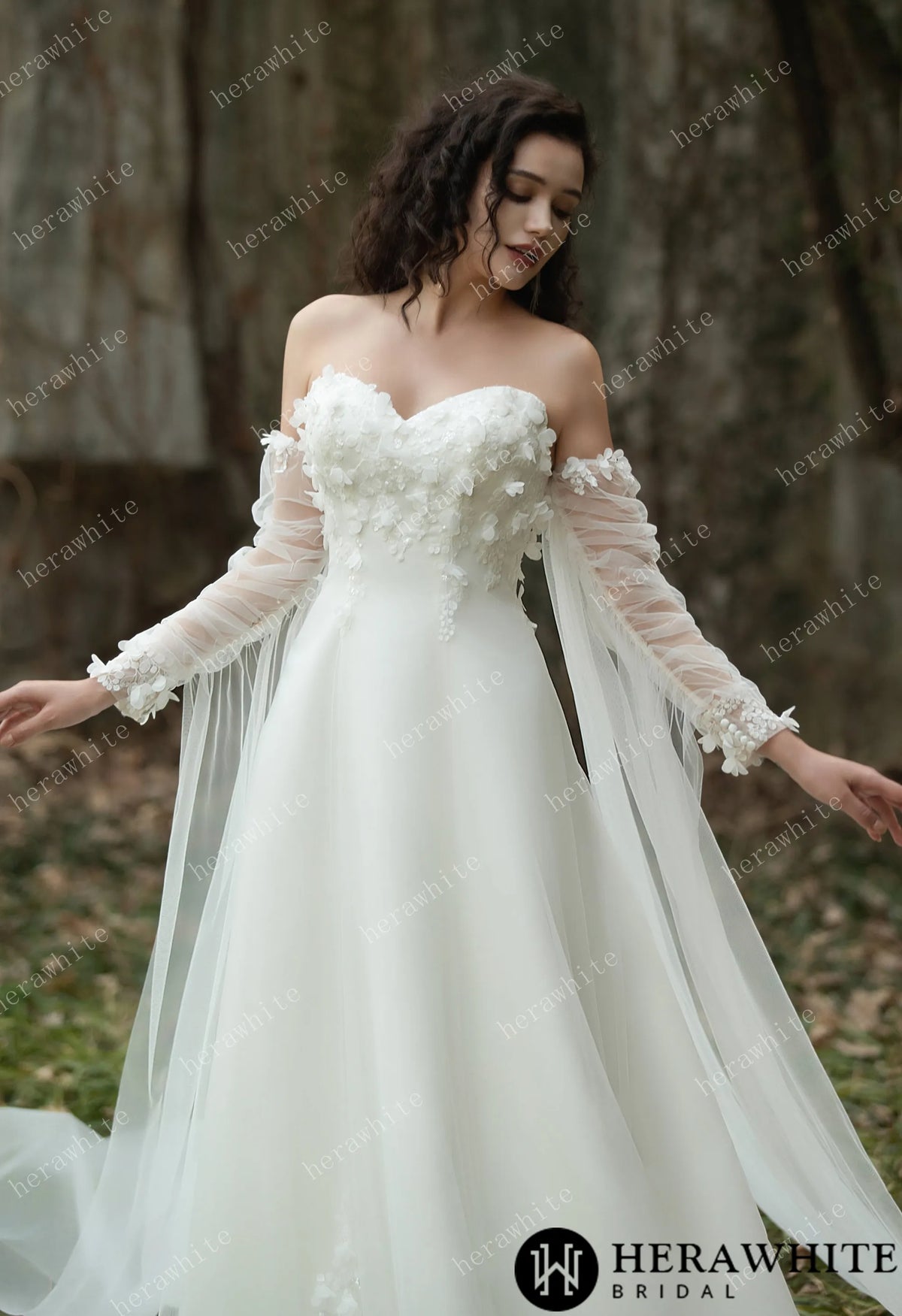 Fairy Sweetheart Neckline Satin Gown With Ribbon — HW3567 — image 3