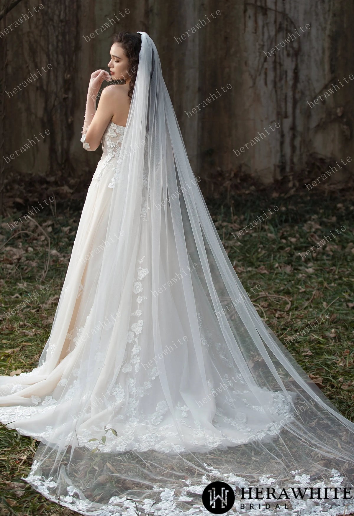 Strapless Tulle Wedding Ball Gown with 3D Embroidery Flowers — HW3569 — image 6