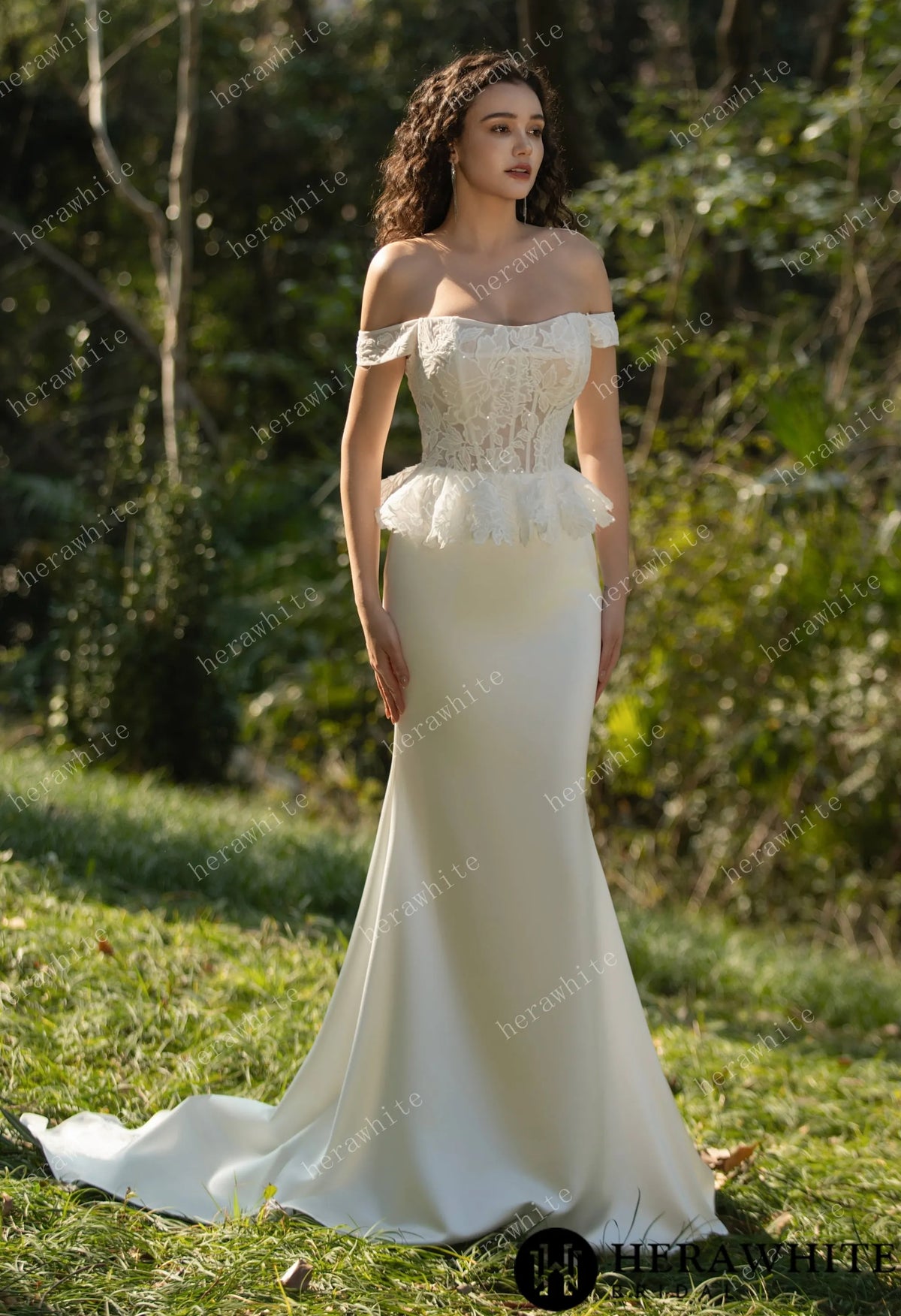Off the Shoulder Ruffle Fit and Flare Bridal Gown — HW3575 — image 2