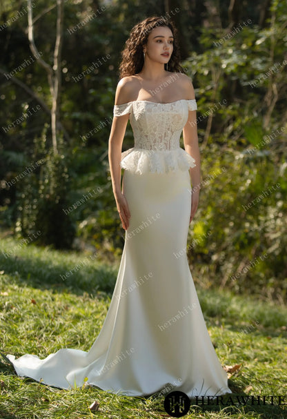 Off the Shoulder Ruffle Fit and Flare Bridal Gown — HW3575 — image 2
