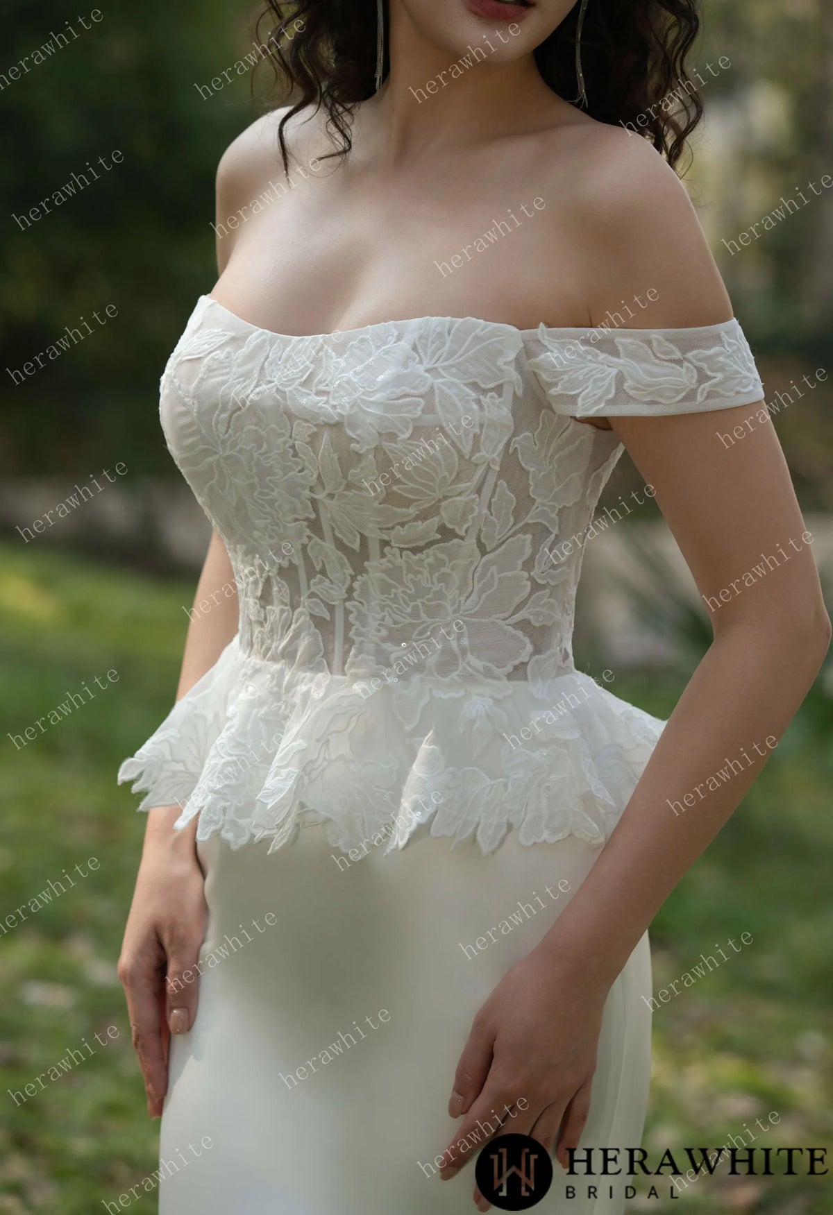 Off the Shoulder Ruffle Fit and Flare Bridal Gown — HW3575 — image 3