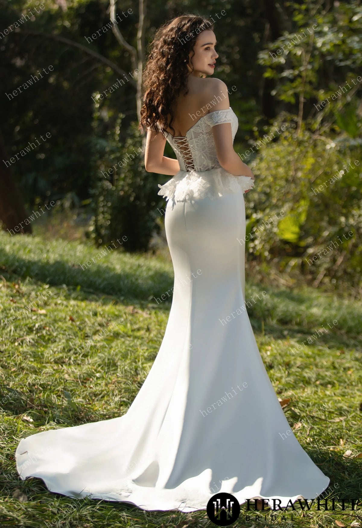 Off the Shoulder Ruffle Fit and Flare Bridal Gown — HW3575 — image 4