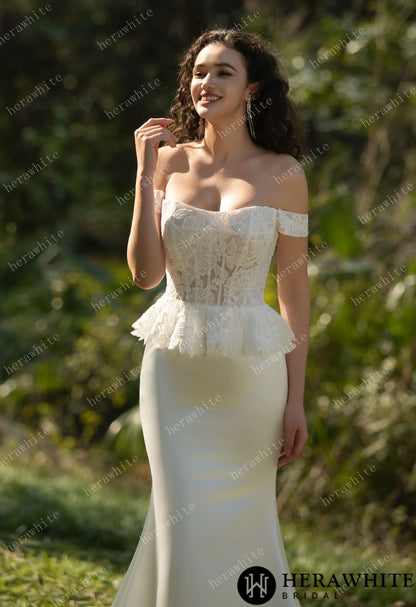 Off the Shoulder Ruffle Fit and Flare Bridal Gown — HW3575 — image 5
