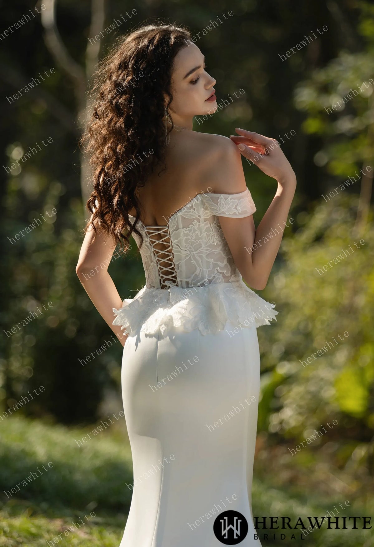 Off the Shoulder Ruffle Fit and Flare Bridal Gown — HW3575 — image 6