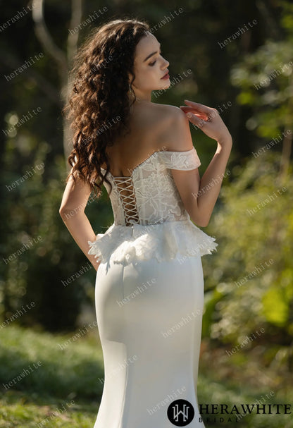 Off the Shoulder Ruffle Fit and Flare Bridal Gown — HW3575 — image 6