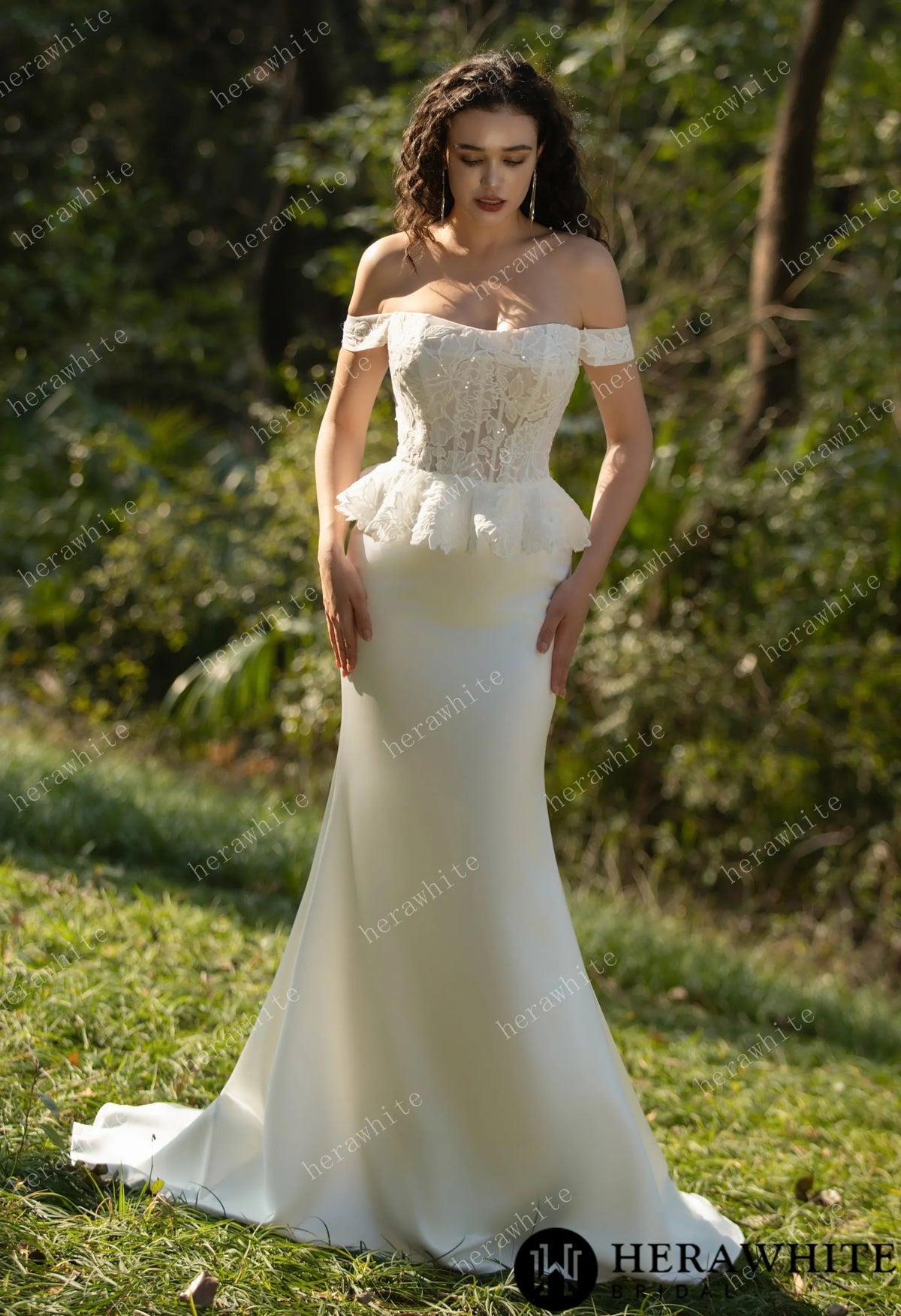 Off the Shoulder Ruffle Fit and Flare Bridal Gown — HW3575 — image 7