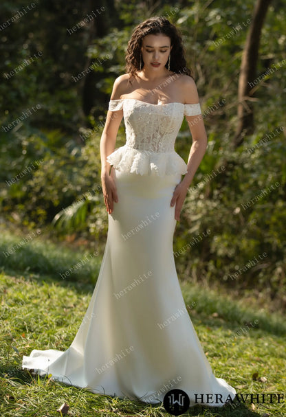 Off the Shoulder Ruffle Fit and Flare Bridal Gown — HW3575 — image 7