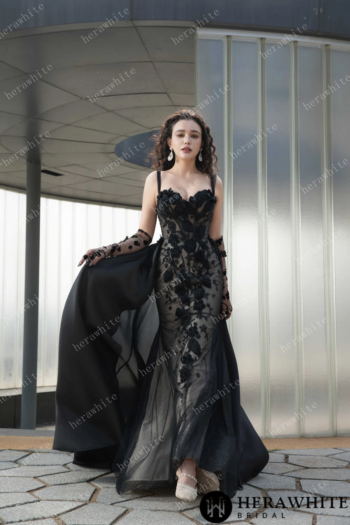 Chic Black Fit and Flare Gown with Sweetheart Neckline — HW3578 — image 1