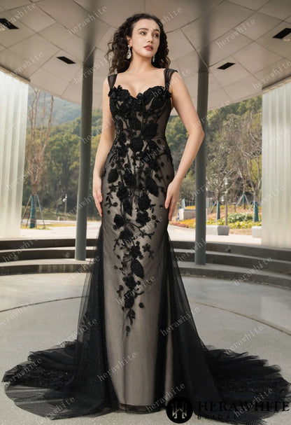 Chic Black Fit and Flare Gown with Sweetheart Neckline — HW3578 — image 4