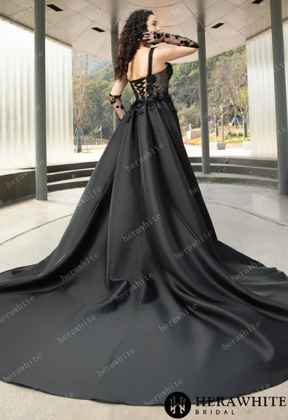 Chic Black Fit and Flare Gown with Sweetheart Neckline — HW3578 — image 6
