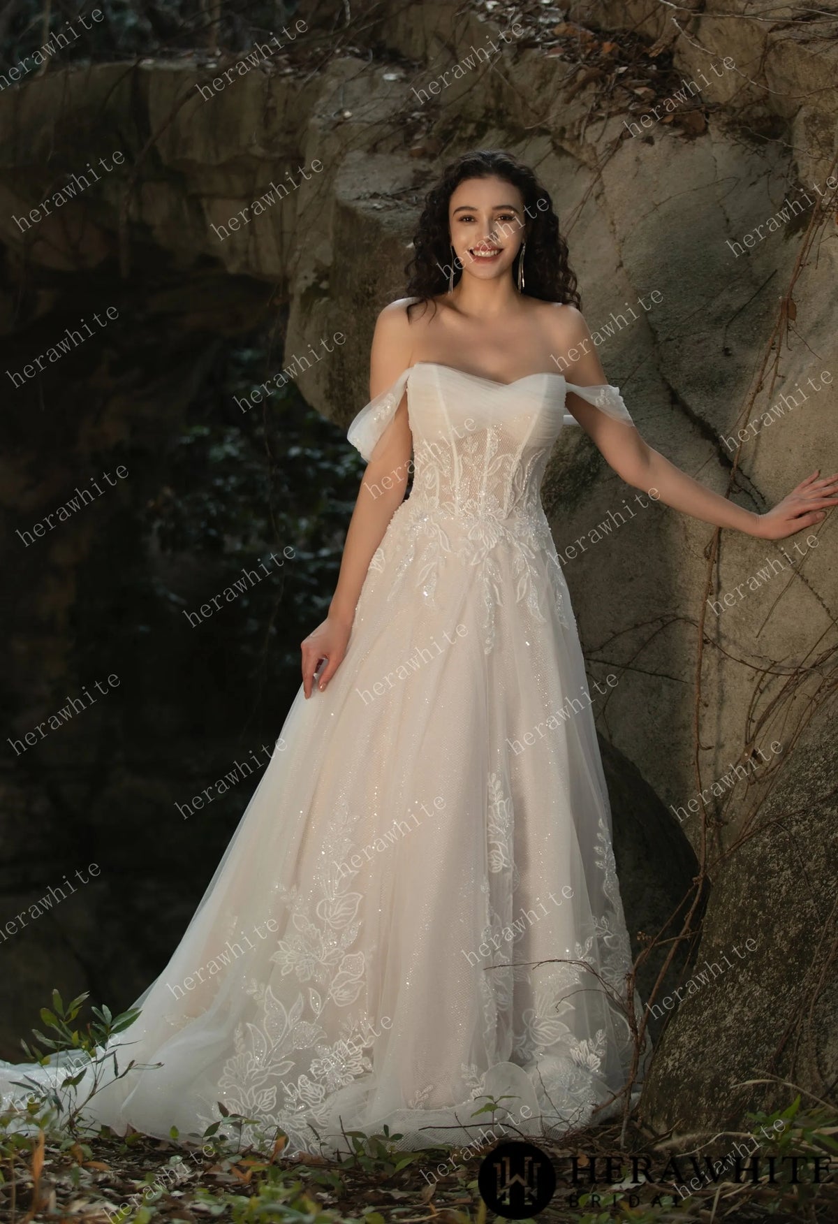 Celestial Grace Off-Shoulder Corset Wedding Gown — HW3599 — image 1