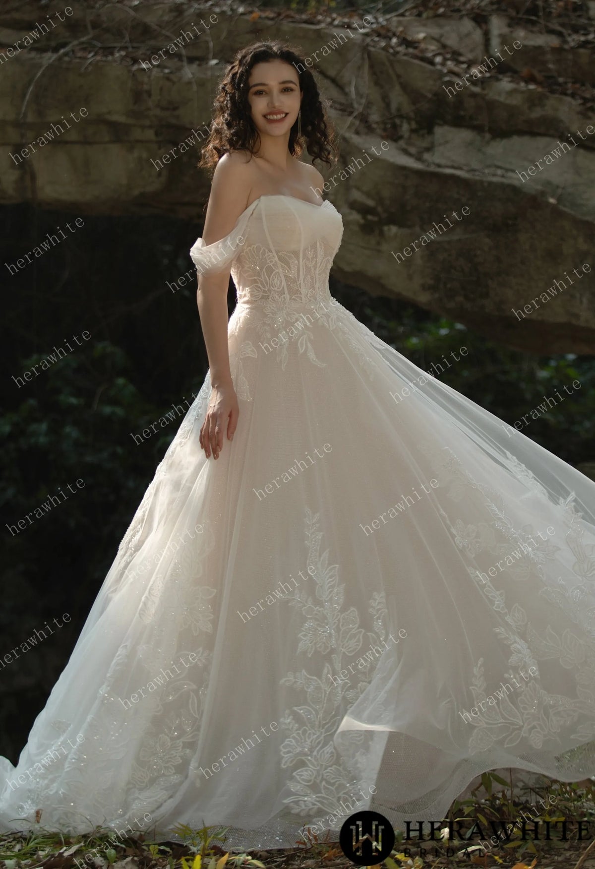 Celestial Grace Off-Shoulder Corset Wedding Gown — HW3599 — image 2
