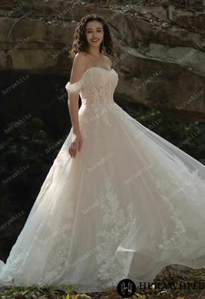 Celestial Grace Off-Shoulder Corset Wedding Gown — HW3599 — image 2