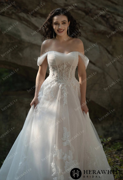 Celestial Grace Off-Shoulder Corset Wedding Gown — HW3599 — image 3