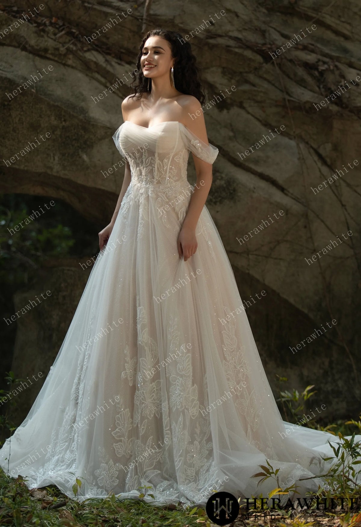 Celestial Grace Off-Shoulder Corset Wedding Gown — HW3599 — image 6