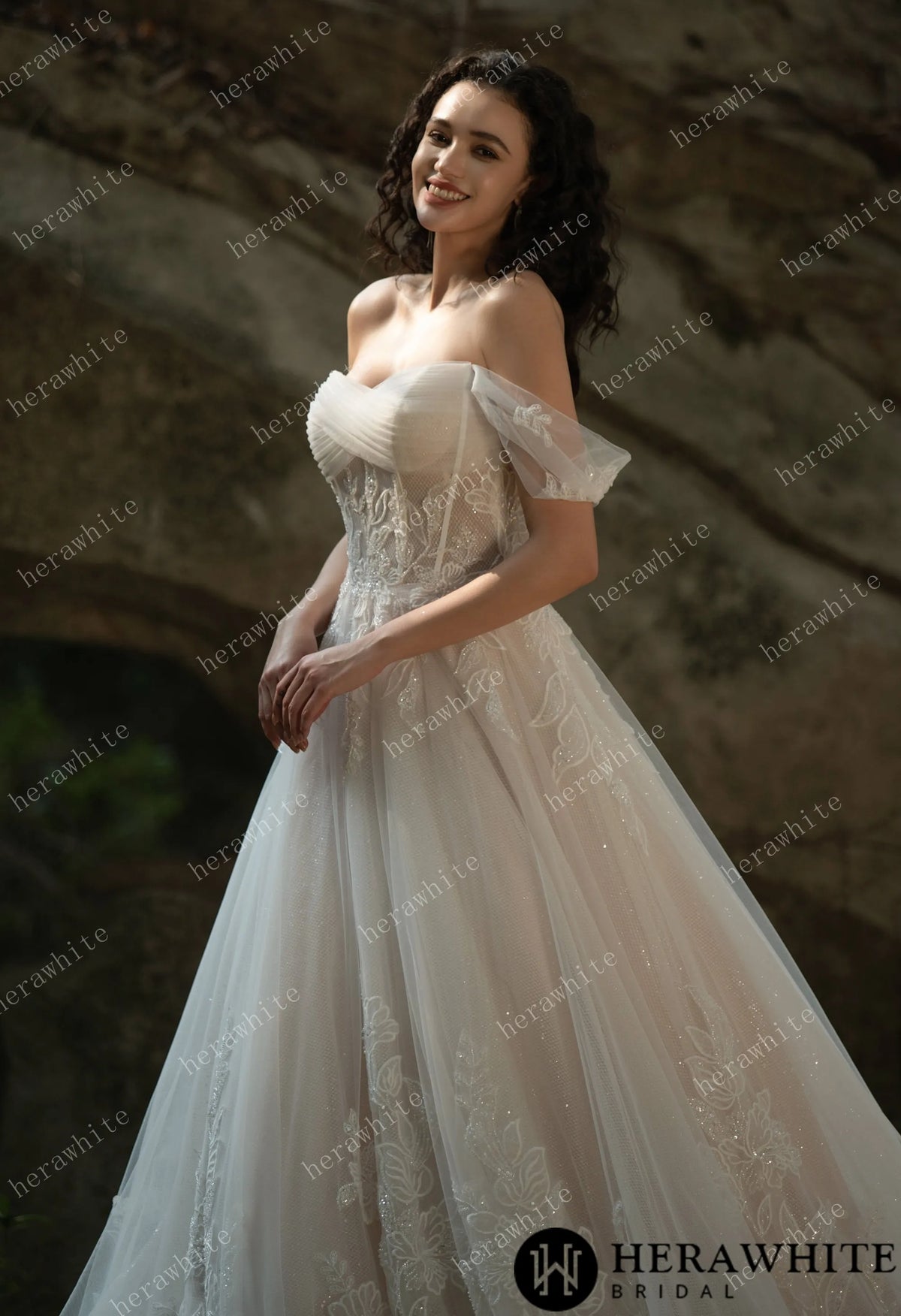 Celestial Grace Off-Shoulder Corset Wedding Gown — HW3599 — image 7