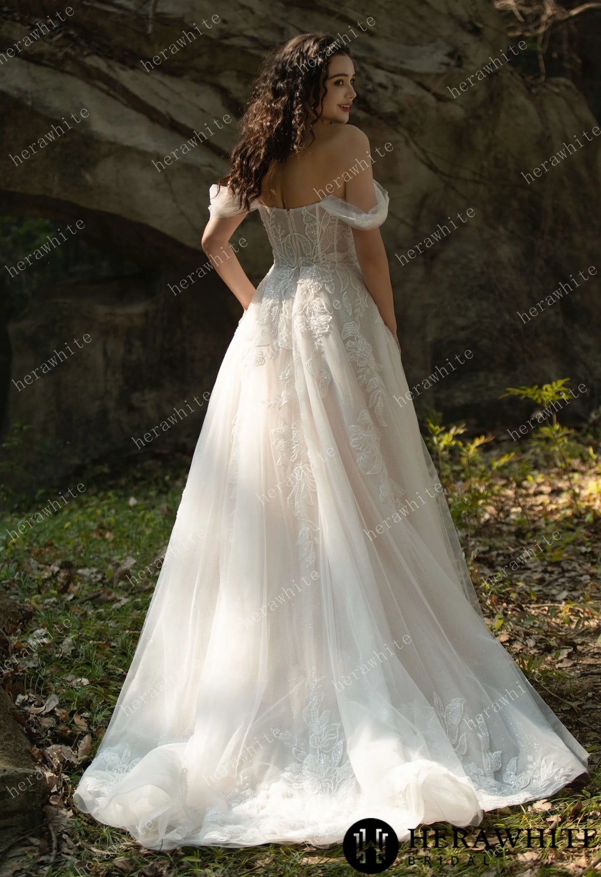 Celestial Grace Off-Shoulder Corset Wedding Gown — HW3599 — image 8