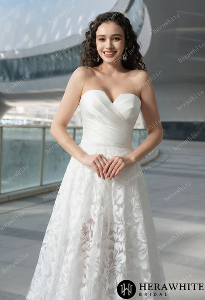 Convertible Two-Piece Wedding Dress: Detachable Overskirt with Sweetheart Short Skirts — HW3606 — image 3