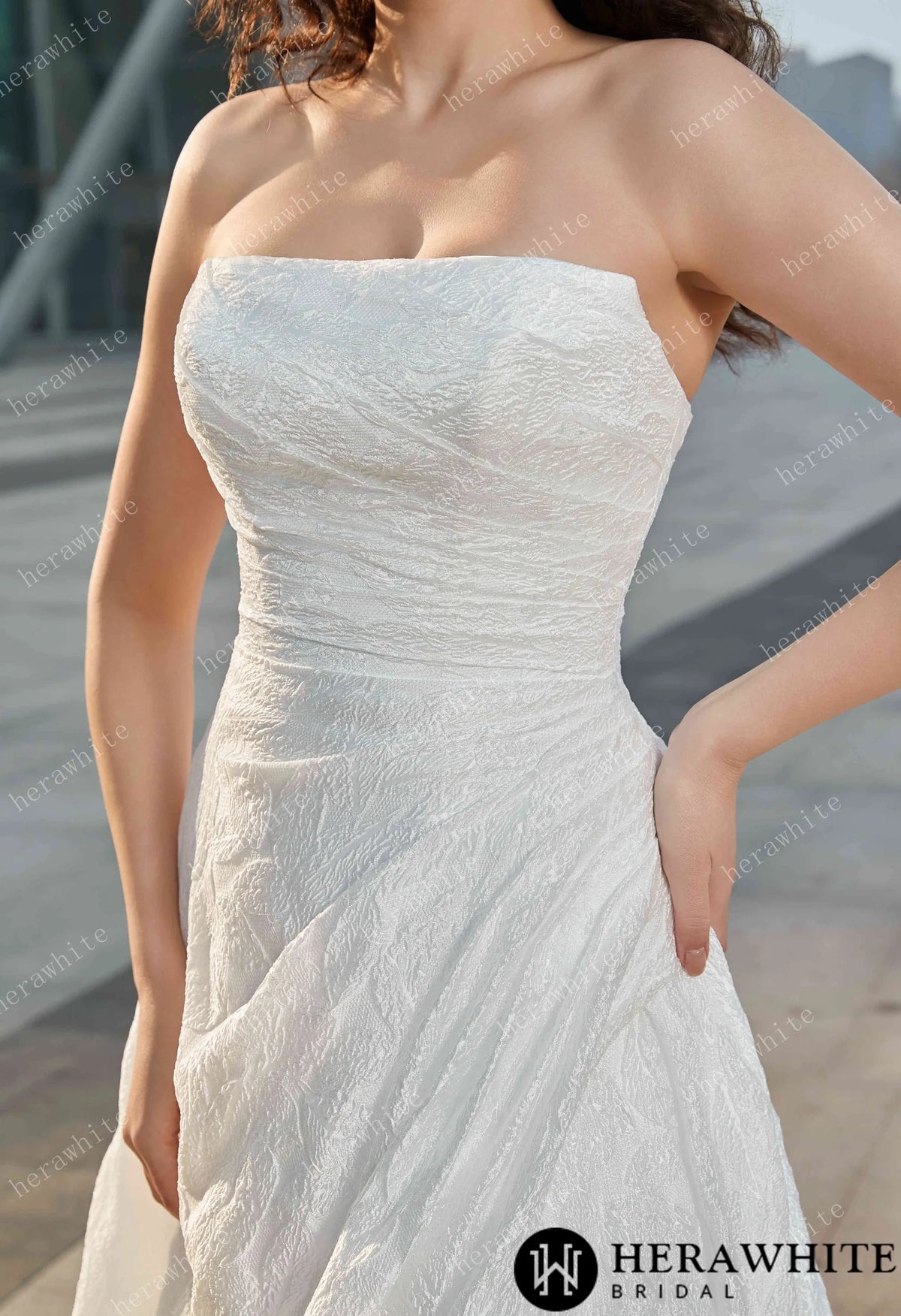 Strapless High Slit Printed Tulle A line Wedding Dresses — HW3609 — image 4