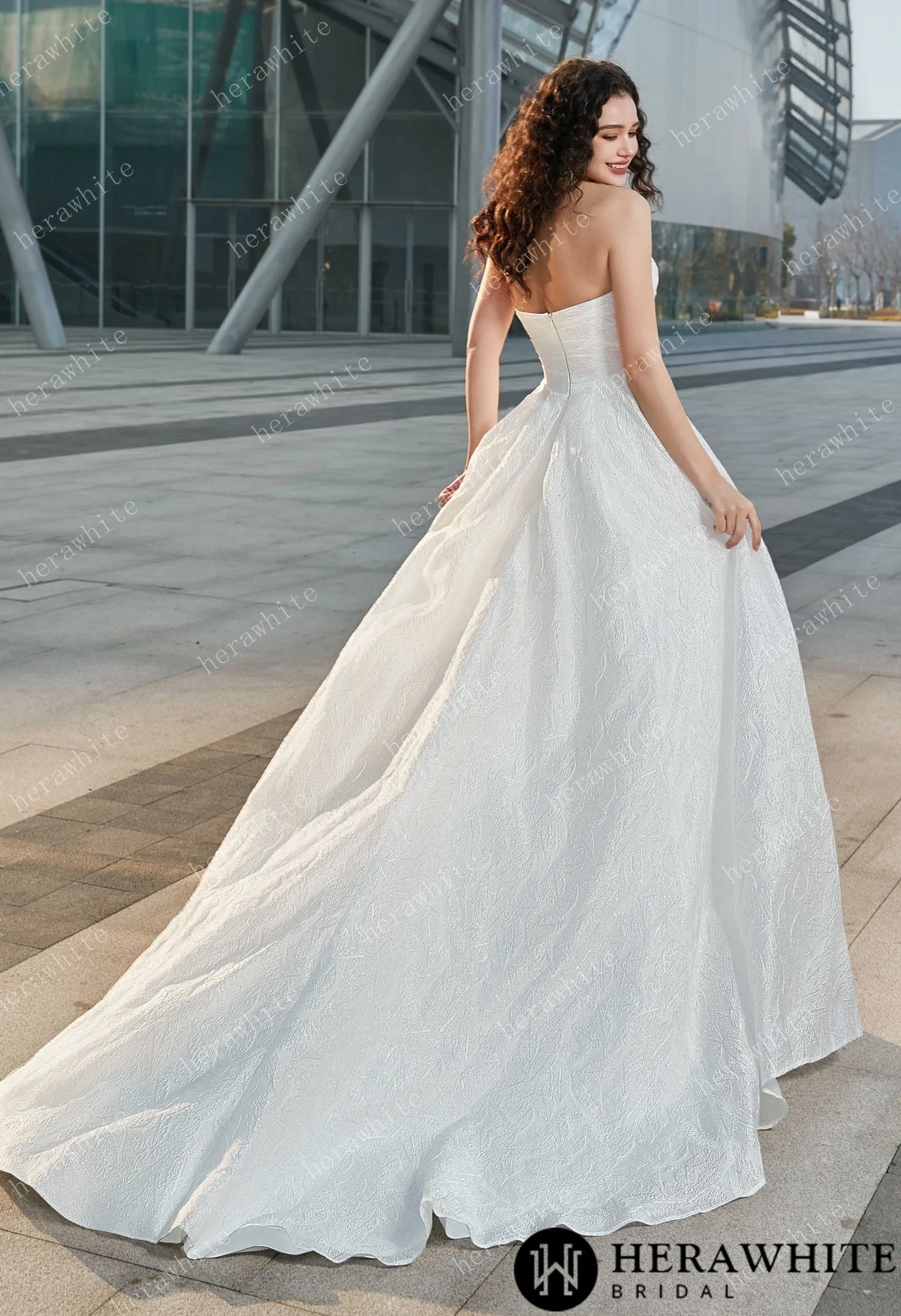 Strapless High Slit Printed Tulle A line Wedding Dresses — HW3609 — image 5