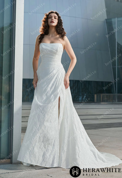 Strapless High Slit Printed Tulle A line Wedding Dresses — HW3609 — image 6