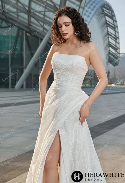 Strapless High Slit Printed Tulle A line Wedding Dresses — HW3609 — image 7