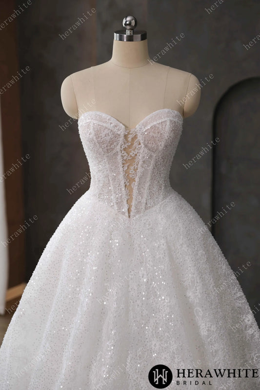 Stunning Sweetheart Neckline Sequined Lace Keyhole Wedding Dress — HW3612 — image 1