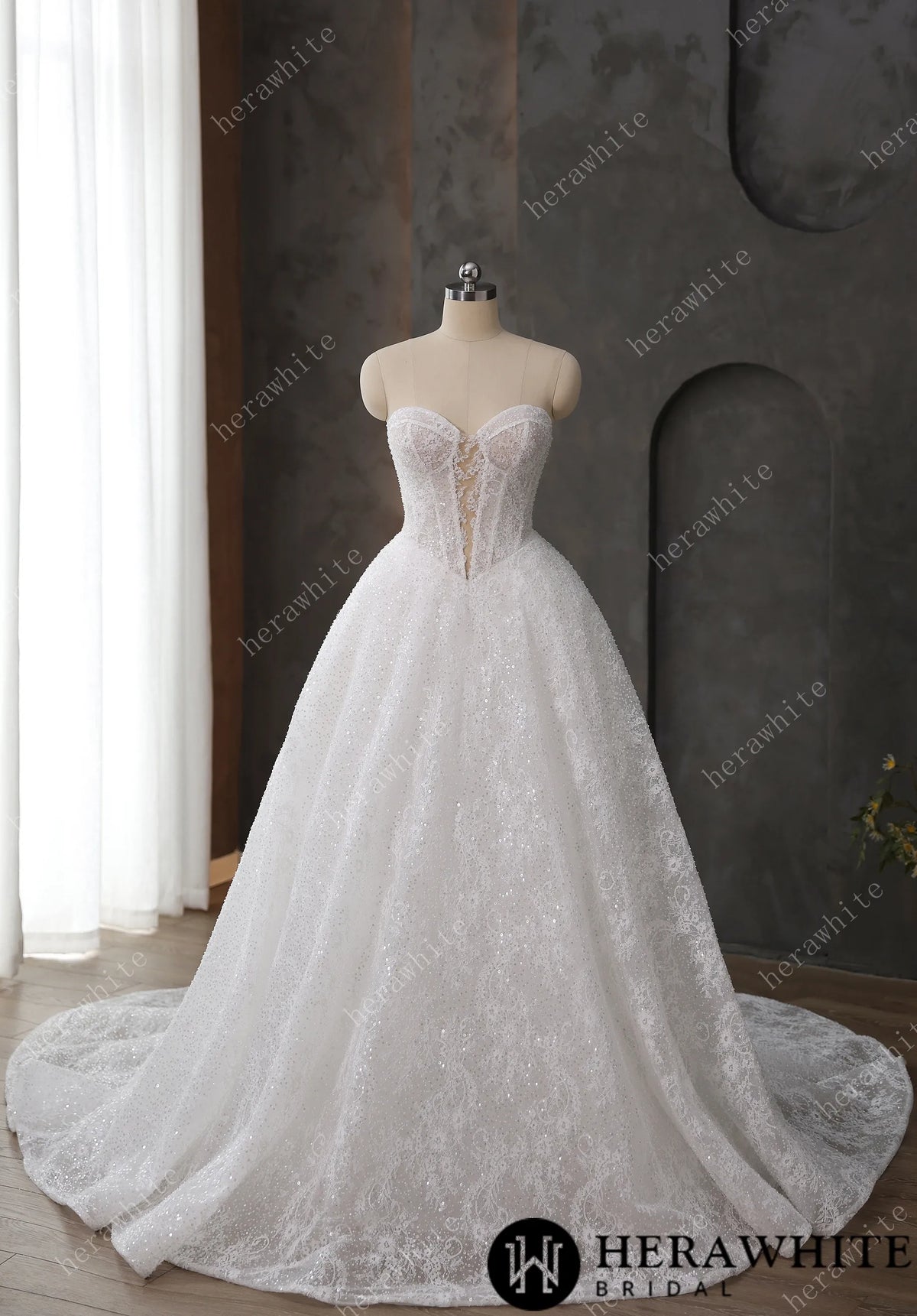 Stunning Sweetheart Neckline Sequined Lace Keyhole Wedding Dress — HW3612 — image 2