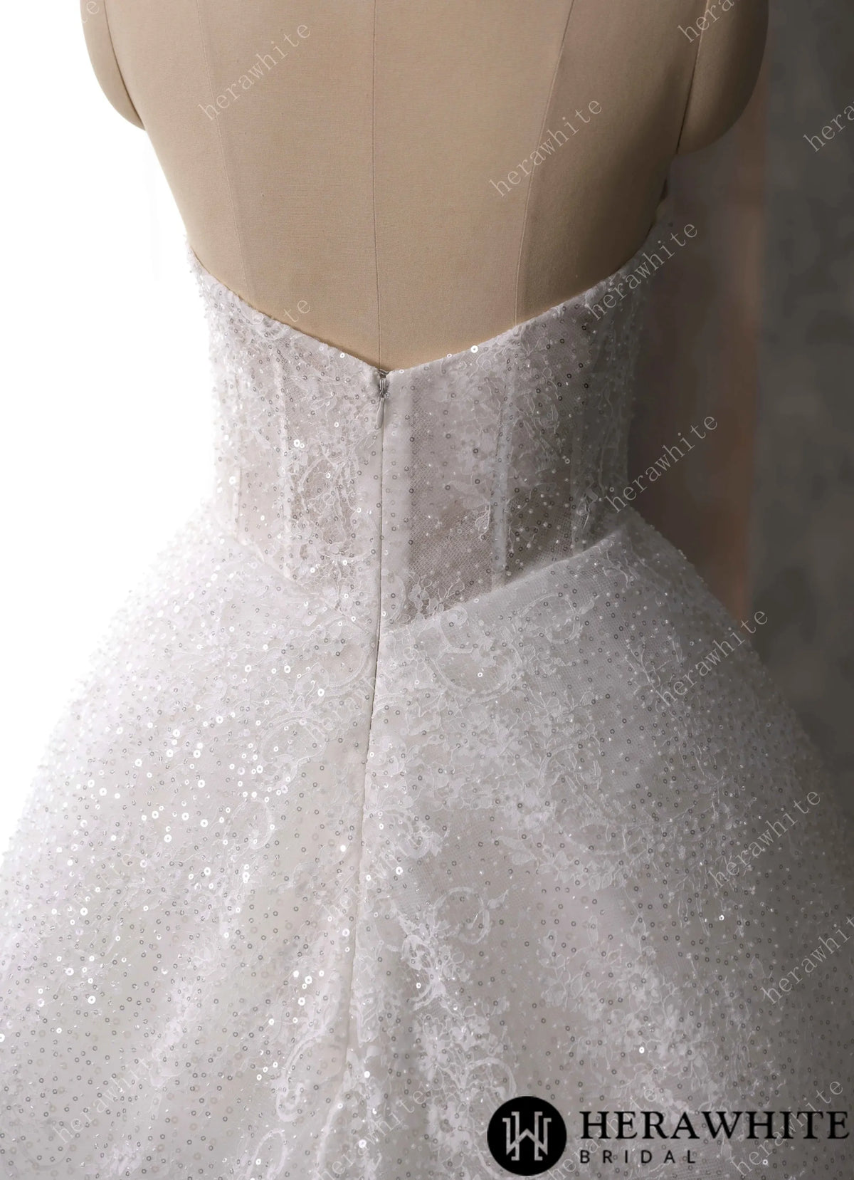 Stunning Sweetheart Neckline Sequined Lace Keyhole Wedding Dress — HW3612 — image 6