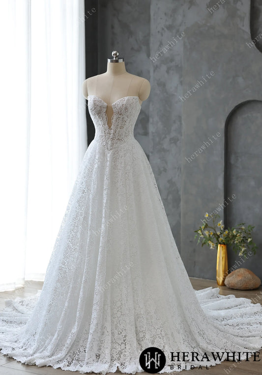 Sweetheart Neckline Keyhole Lace Ball Gown Wedding Dress — HW3616 — image 1