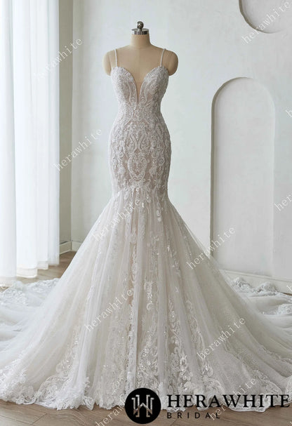 Glamorous Glitter Tulle Wedding Dress with Beaded Corset Back and Dramatic Train — HW3628 — image 1
