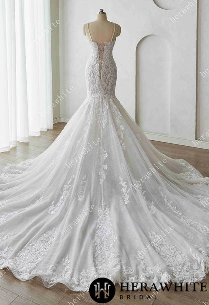 Glamorous Glitter Tulle Wedding Dress with Beaded Corset Back and Dramatic Train — HW3628 — image 2