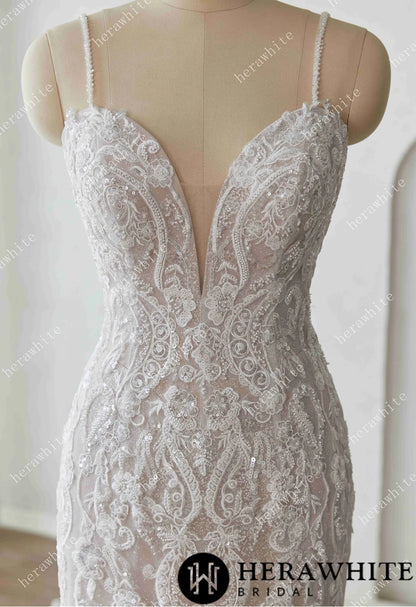 Glamorous Glitter Tulle Wedding Dress with Beaded Corset Back and Dramatic Train — HW3628 — image 3