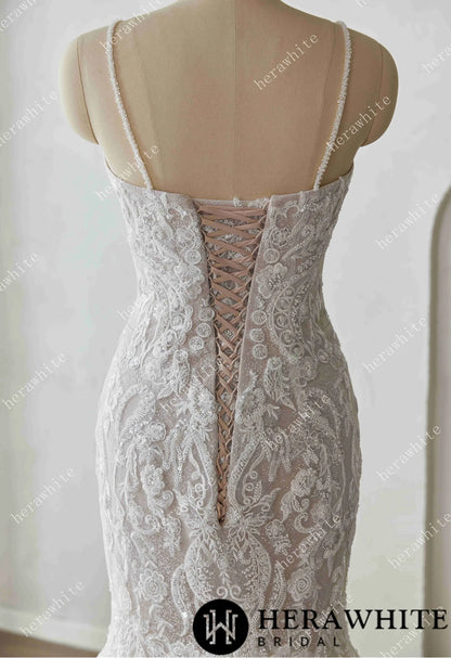 Glamorous Glitter Tulle Wedding Dress with Beaded Corset Back and Dramatic Train — HW3628 — image 4