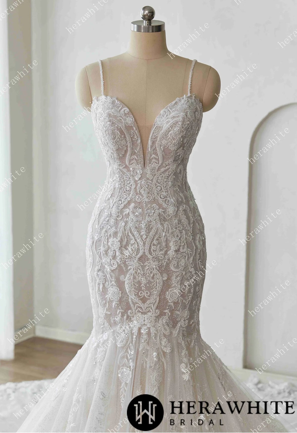 Glamorous Glitter Tulle Wedding Dress with Beaded Corset Back and Dramatic Train — HW3628 — image 5