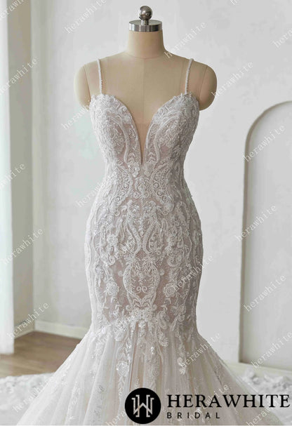 Glamorous Glitter Tulle Wedding Dress with Beaded Corset Back and Dramatic Train — HW3628 — image 5